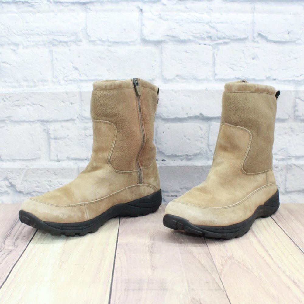 LL BEAN Tan Suede Fleece Zip Primaloft Insulated Boots Size 10.5 M - Picture 2 of 11